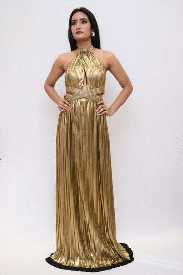 Champagne Pleted Chocker Gown